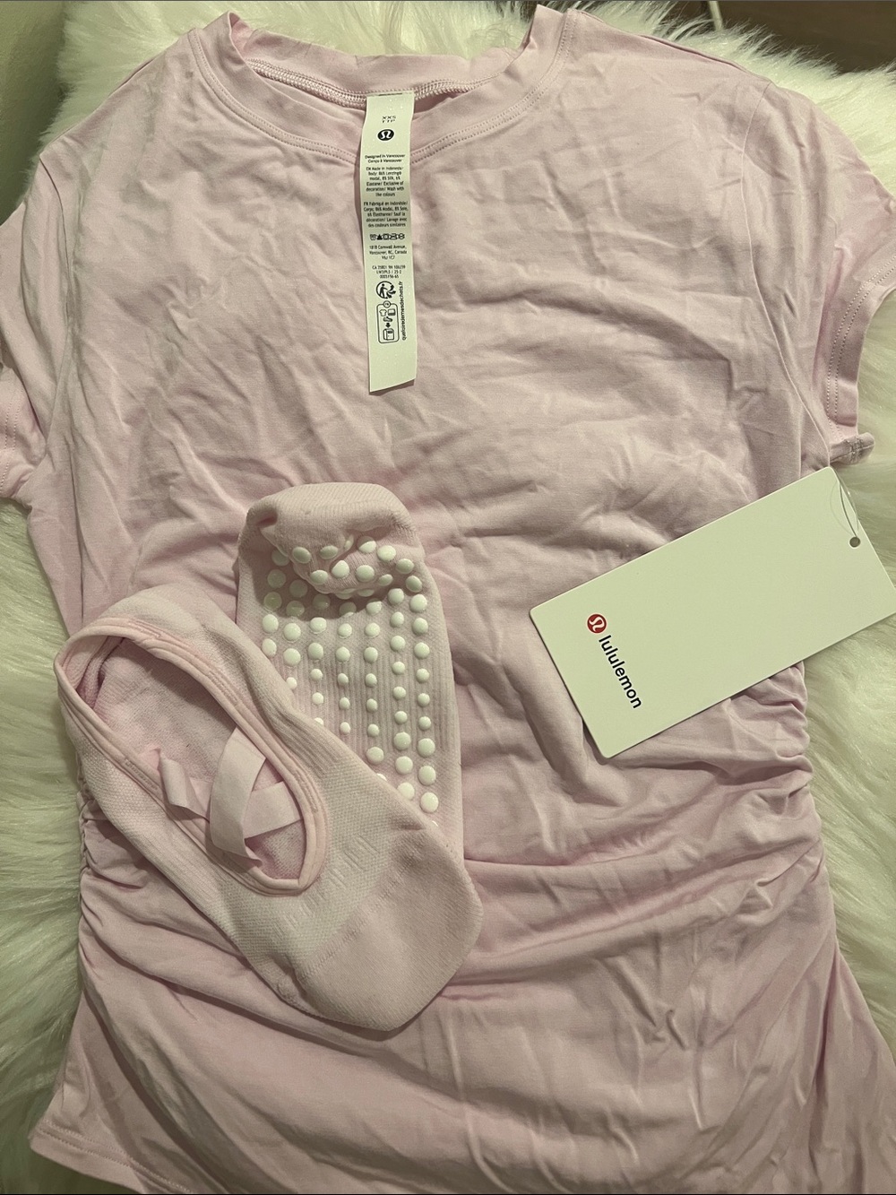 lululemon Light Pink Short Sleeve Tee with Grip Socks